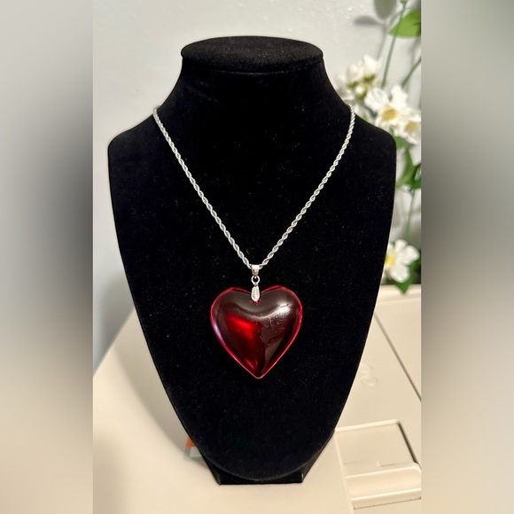 Big Red Crystal Glass Heart Charm Pendant Choker Necklace  Chunky Heart … - Picture 13 of 14